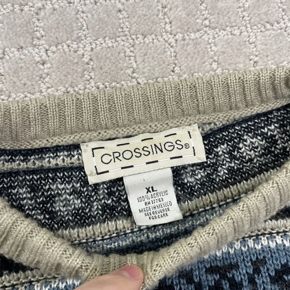 Vintage 90s Colorful Blue‎ Crossings Knit Size XL Geometric Abstract Sweater